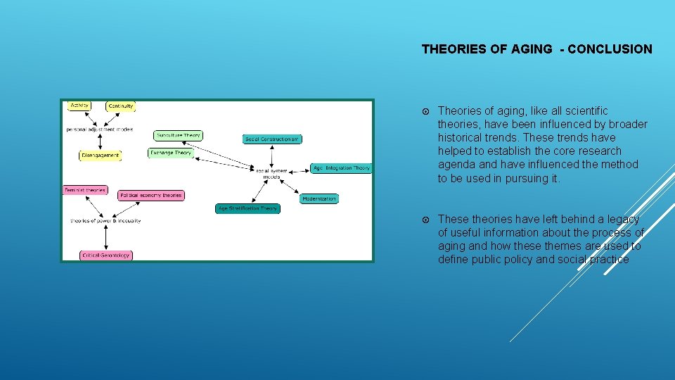 THEORIES OF AGING - CONCLUSION Theories of aging, like all scientific theories, have been