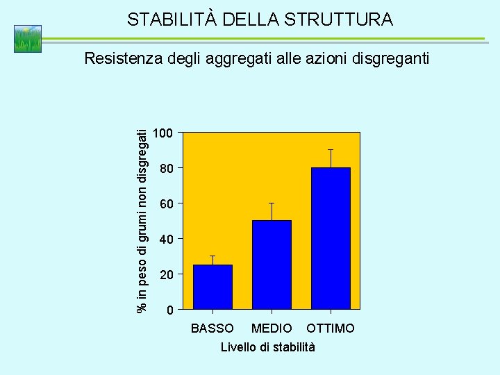 STABILITÀ DELLA STRUTTURA % in peso di grumi non disgregati Resistenza degli aggregati alle