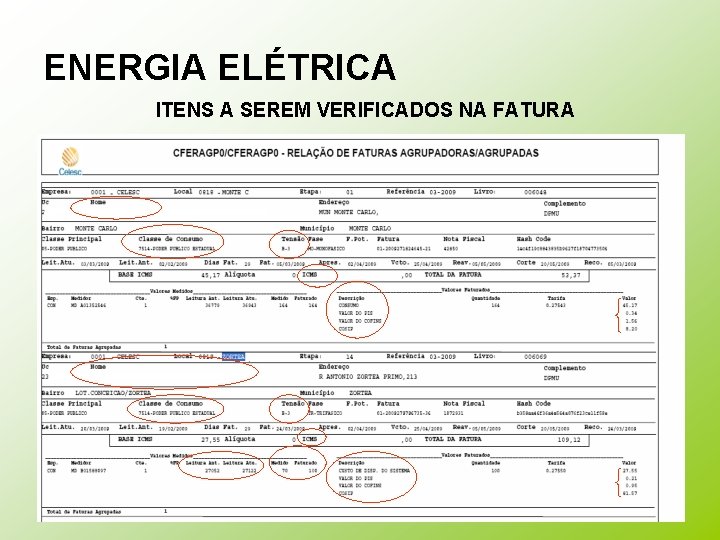 ENERGIA ELÉTRICA ITENS A SEREM VERIFICADOS NA FATURA 