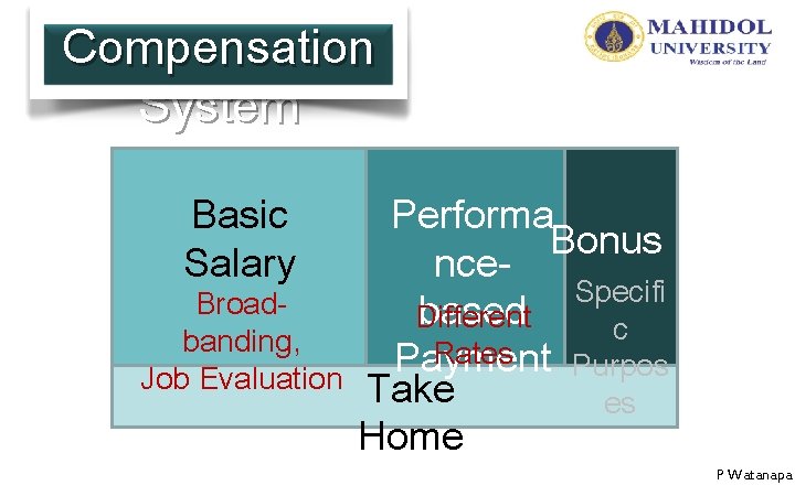 Compensation System Basic Salary Broadbanding, Job Evaluation Performa Bonus nce. Specifi based Different c