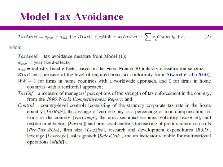 Model Tax Avoidance 