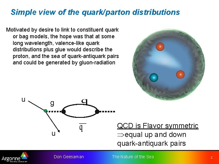 Simple view of the quark/parton distributions Motivated by desire to link to constituent quark