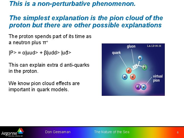 This is a non-perturbative phenomenon. The simplest explanation is the pion cloud of the