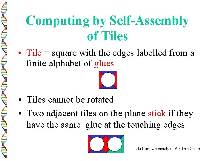 Computing by Self-Assembly of Tiles • Tile = square with the edges labelled from