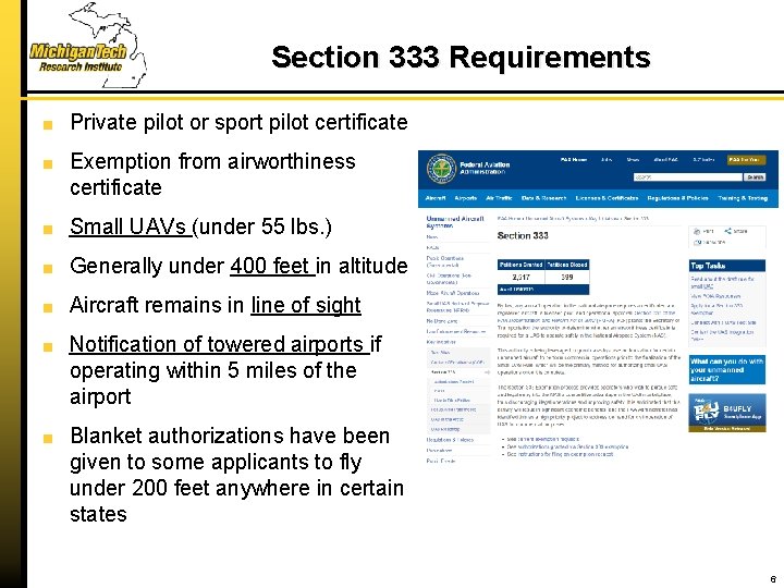 Section 333 Requirements Private pilot or sport pilot certificate Exemption from airworthiness certificate Small
