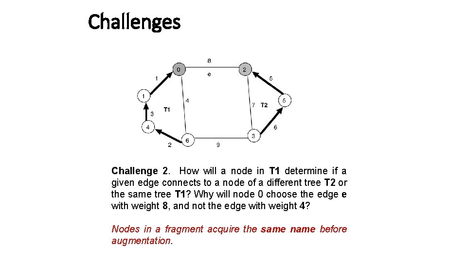 Challenges Challenge 2. How will a node in T 1 determine if a given