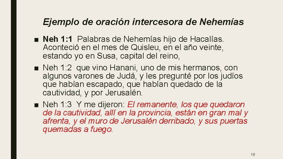 Ejemplo de oración intercesora de Nehemías ■ Neh 1: 1 Palabras de Nehemías hijo