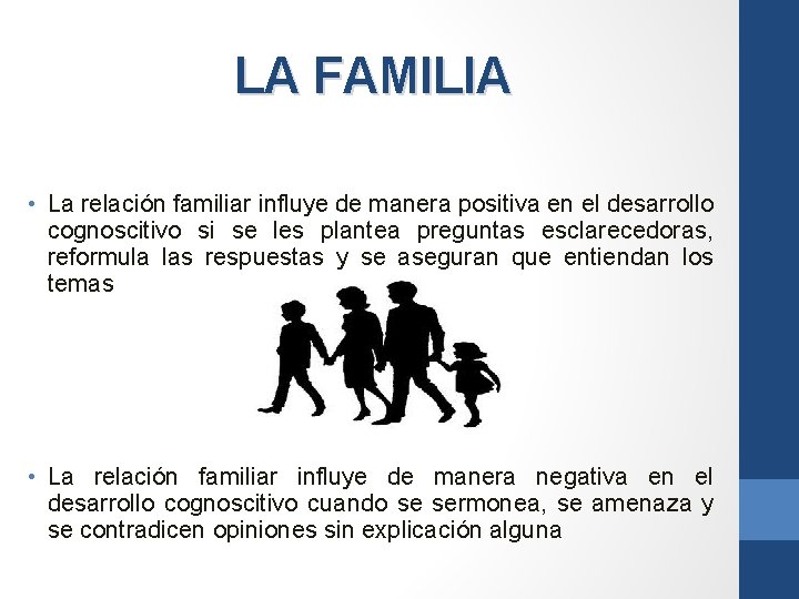 LA FAMILIA • La relación familiar influye de manera positiva en el desarrollo cognoscitivo