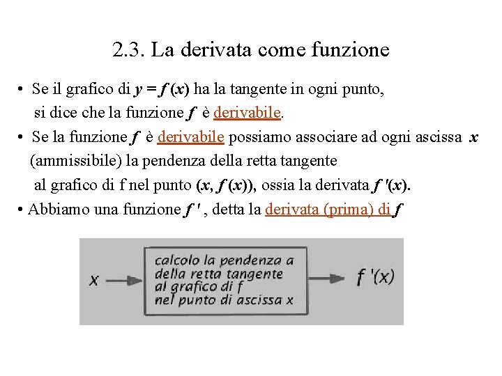 2. 3. La derivata come funzione • Se il grafico di y = f