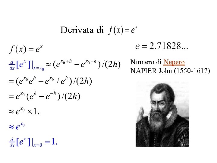 Derivata di Numero di Nepero NAPIER John (1550 -1617) 