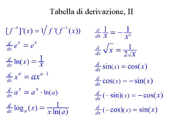 Tabella di derivazione, II 