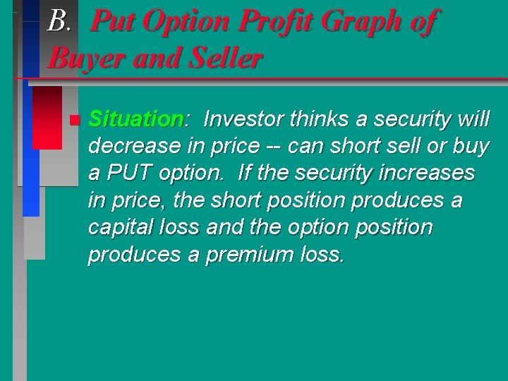 B. Put Option Profit Graph of Buyer and Seller n Situation: Investor thinks a