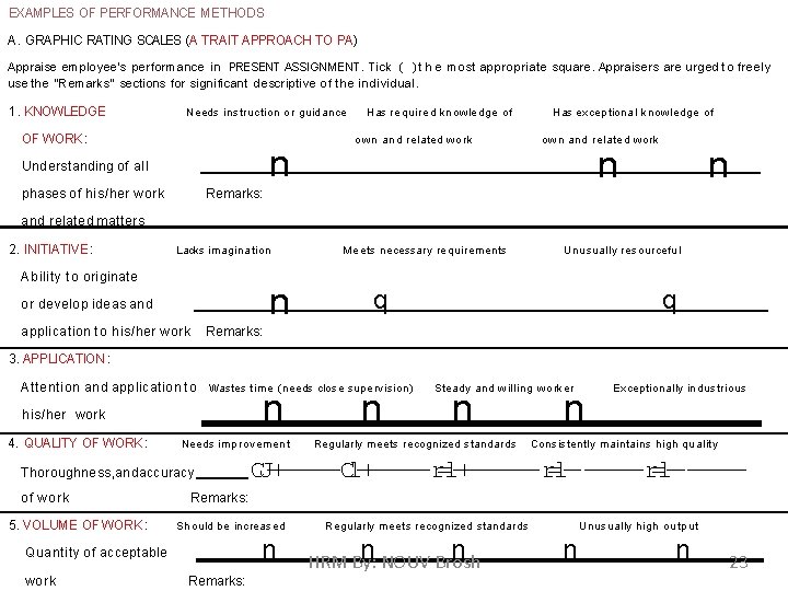 EXAMPLES OF PERFORMANCE METHODS A. GRAPHIC RATING SCALES (A TRAIT APPROACH TO PA) Appraise