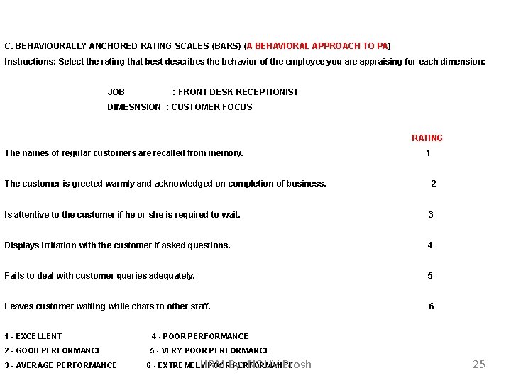 C. BEHAVIOURALLY ANCHORED RATING SCALES (BARS) (A BEHAVIORAL APPROACH TO PA) Instructions: Select the