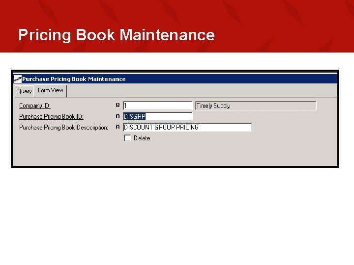 Pricing Book Maintenance 