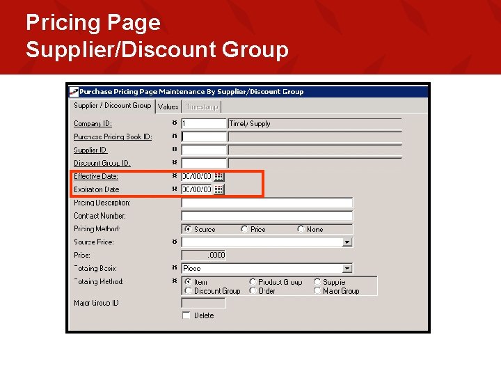 Pricing Page Supplier/Discount Group 