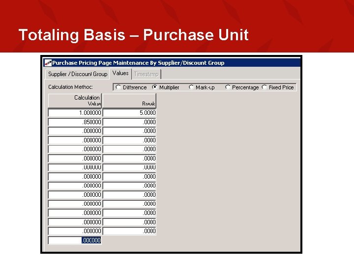 Totaling Basis – Purchase Unit 