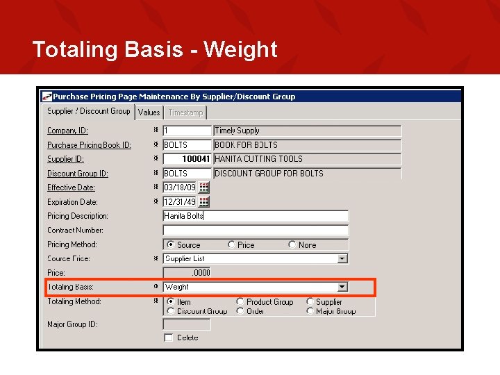 Totaling Basis - Weight 