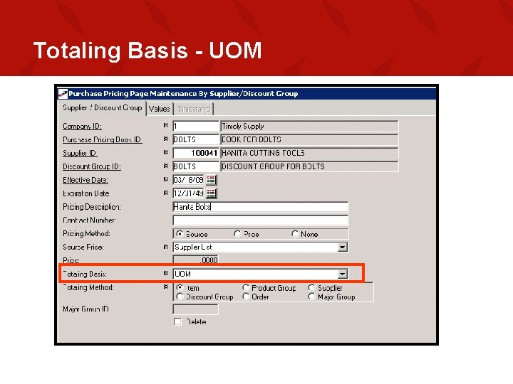 Totaling Basis - UOM 