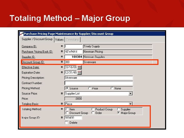 Totaling Method – Major Group 