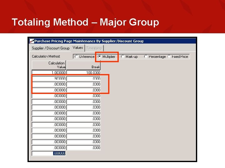 Totaling Method – Major Group 