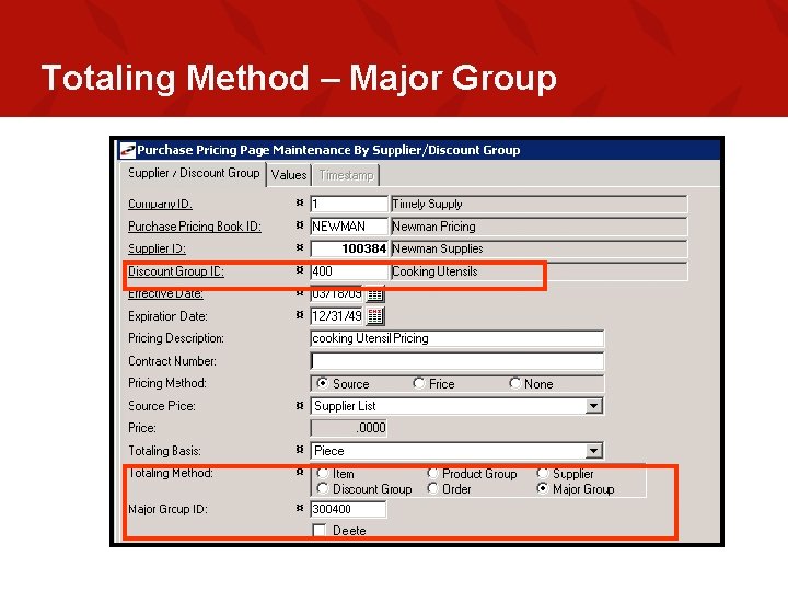 Totaling Method – Major Group 