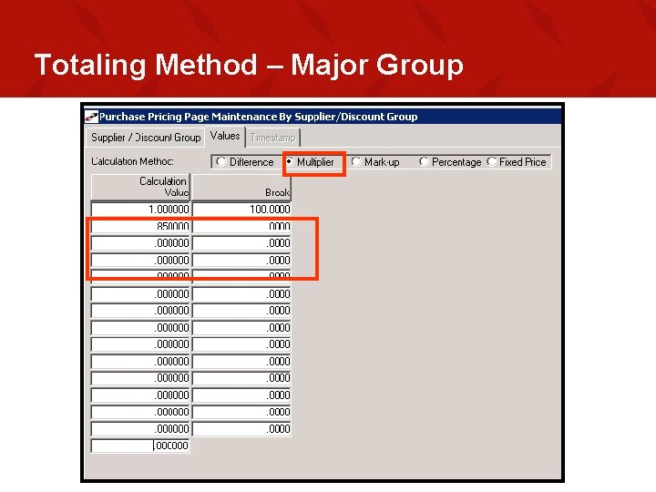 Totaling Method – Major Group 