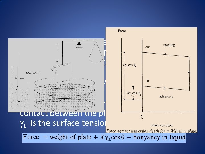  • The Wilhelmy plate method in which a plate of the test solid