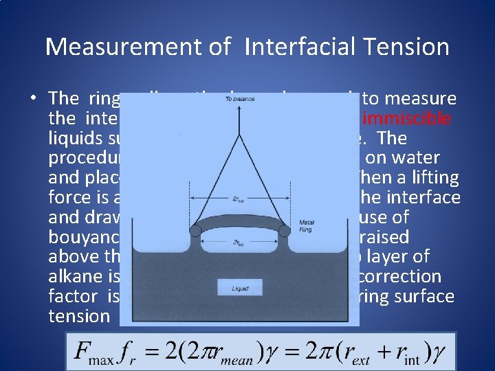 Measurement of Interfacial Tension • The ring-pull method can be used to measure the