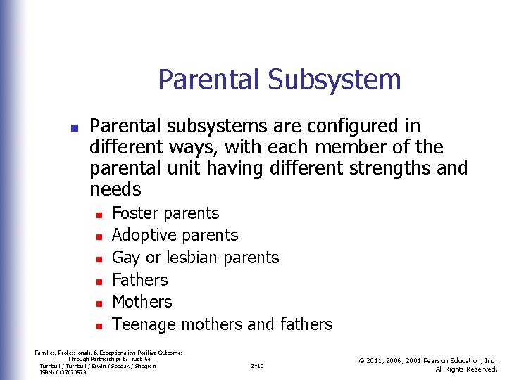 Parental Subsystem n Parental subsystems are configured in different ways, with each member of