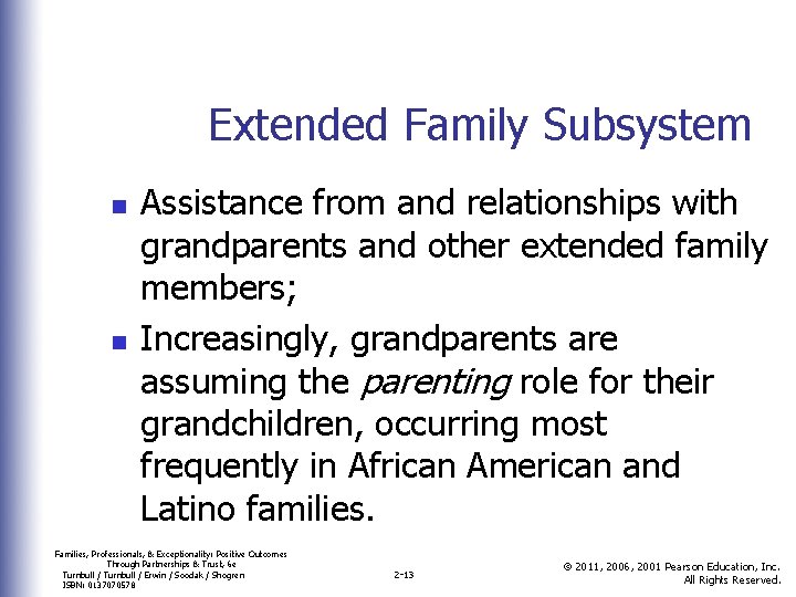 Extended Family Subsystem n n Assistance from and relationships with grandparents and other extended