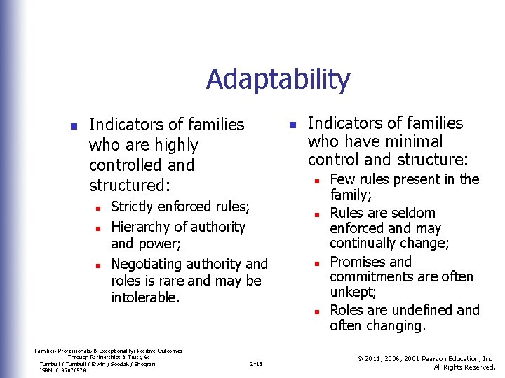 Adaptability n Indicators of families who are highly controlled and structured: n n Indicators