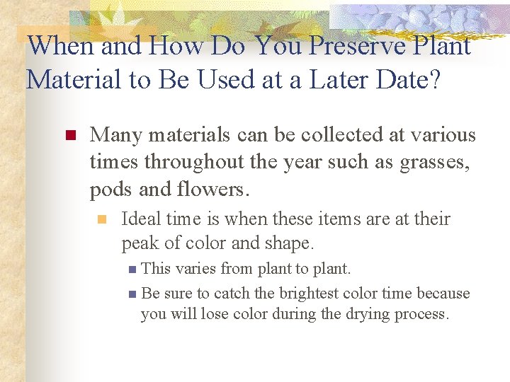 When and How Do You Preserve Plant Material to Be Used at a Later