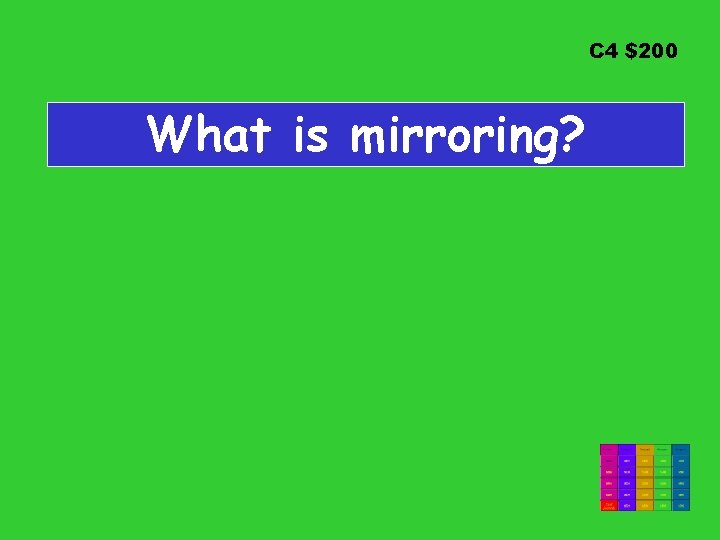 C 4 $200 What is mirroring? 