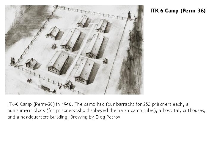 ITK-6 Camp (Perm-36) in 1946. The camp had four barracks for 250 prisoners each,