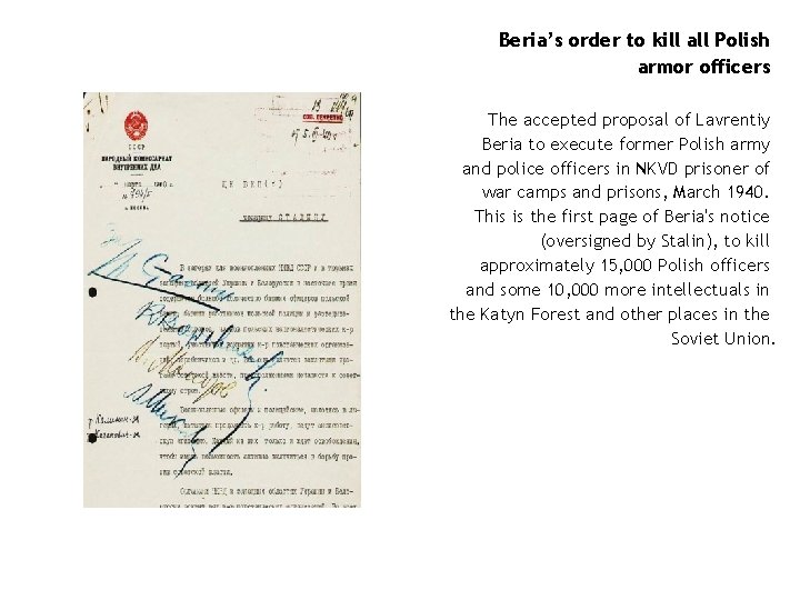 Beria’s order to kill all Polish armor officers The accepted proposal of Lavrentiy Beria