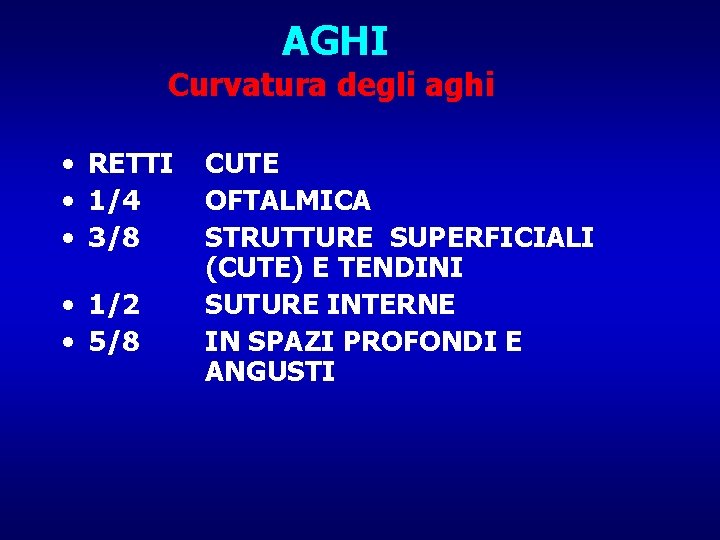 AGHI Curvatura degli aghi • RETTI • 1/4 • 3/8 • 1/2 • 5/8