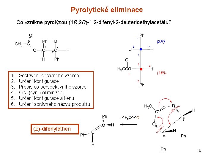 Pyrolytické eliminace Co vznikne pyrolýzou (1 R, 2 R)-1, 2 -difenyl-2 -deuterioethylacetátu? 1. 2.