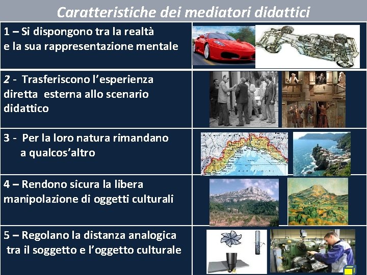 Caratteristiche dei mediatori didattici 1 – Si dispongono tra la realtà e la sua