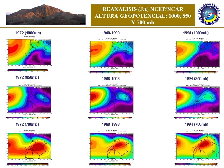 REANALISIS (JA) NCEP/NCAR ALTURA GEOPOTENCIAL: 1000, 850 Y 700 mb 1972 (1000 mb) 1968