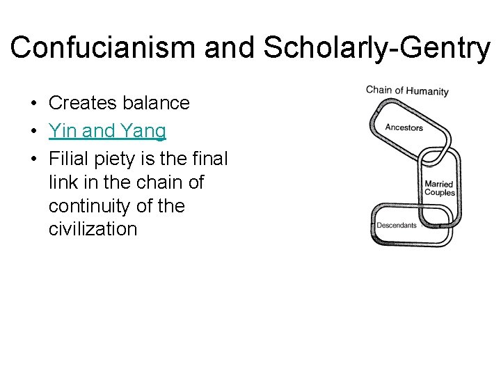 Confucianism and Scholarly-Gentry • Creates balance • Yin and Yang • Filial piety is