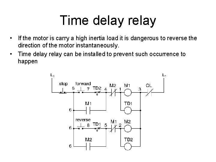 Time delay relay • If the motor is carry a high inertia load it