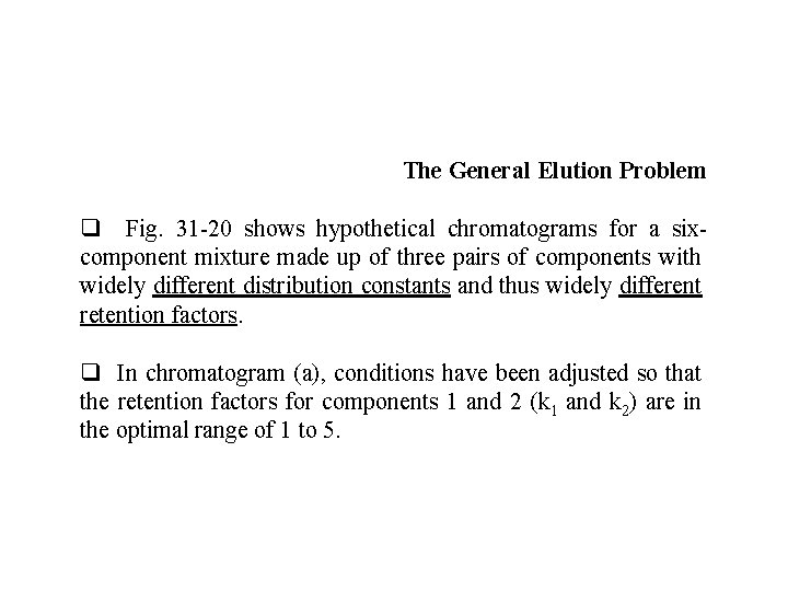 The General Elution Problem q Fig. 31 -20 shows hypothetical chromatograms for a sixcomponent