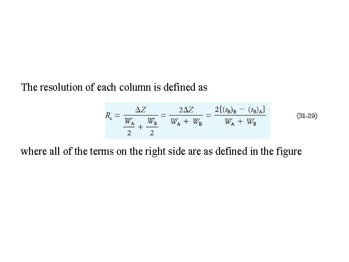 The resolution of each column is defined as where all of the terms on