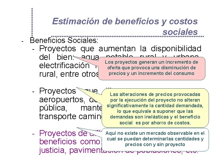 Estimación de beneficios y costos sociales - Beneficios Sociales: - Proyectos que aumentan la