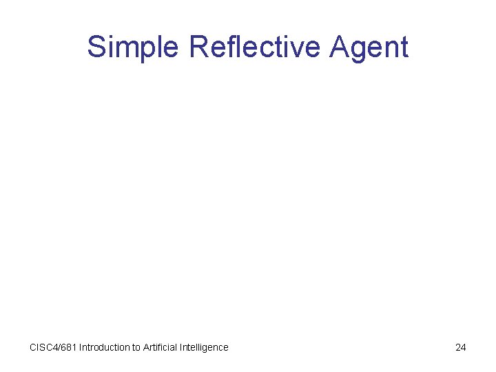 Simple Reflective Agent CISC 4/681 Introduction to Artificial Intelligence 24 