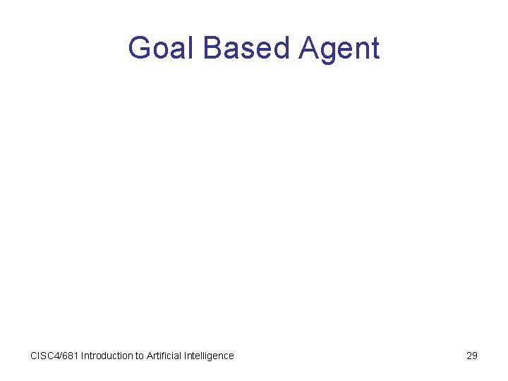 Goal Based Agent CISC 4/681 Introduction to Artificial Intelligence 29 