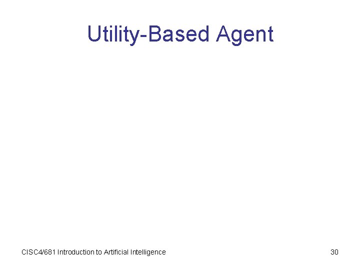 Utility-Based Agent CISC 4/681 Introduction to Artificial Intelligence 30 