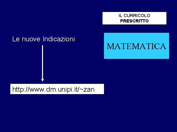 IL CURRICOLO PRESCRITTO Le nuove Indicazioni http: //www. dm. unipi. it/~zan MATEMATICA 