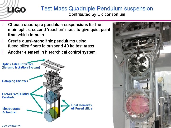 Test Mass Quadruple Pendulum suspension Contributed by UK consortium l l l Choose quadruple